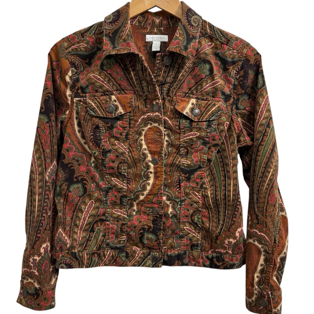 Perfect 90s momcore bohemian psychedelic corduroy jacket top, small